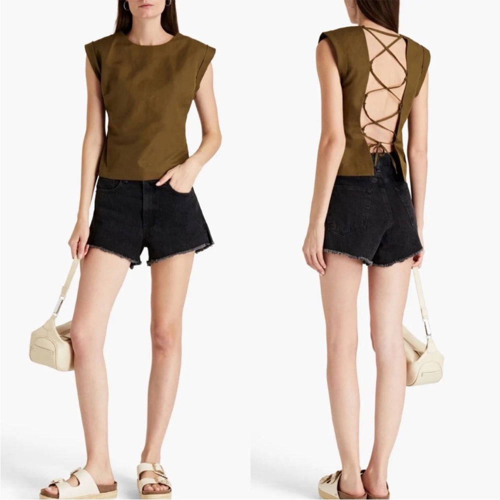 FRAME Lace-up slub woven top